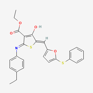 molecular formula C26H23NO4S2 B6111645 ethyl 2-(4-ethylanilino)-4-oxo-5-{[5-(phenylsulfanyl)-2-furyl]methylene}-4,5-dihydro-3-thiophenecarboxylate 
