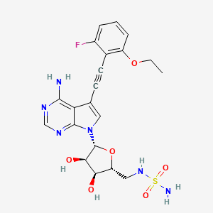 molecular formula C21H23FN6O6S B611165 7-[5-[(aminosulfonyl)amino]-5-deoxy-beta-D-ribofuranosyl]-5-[2-(2-ethoxy-6-fluorophenyl)ethynyl]-7H-pyrrolo[2,3-d]pyrimidin-4-amine CAS No. 1848959-10-3