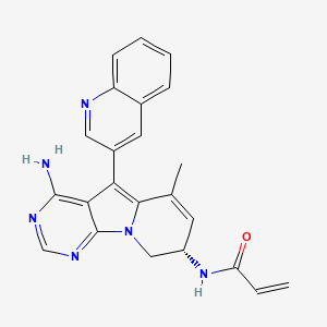 molecular formula C23H20N6O B611166 (S)-N-(4-amino-6-methyl-5-(quinolin-3-yl)-8,9-dihydropyrimido[5,4-b]indolizin-8-yl)acrylamide CAS No. 1661854-97-2