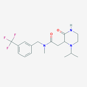 molecular formula C18H24F3N3O2 B6111660 N-methyl-2-(3-oxo-1-propan-2-ylpiperazin-2-yl)-N-[[3-(trifluoromethyl)phenyl]methyl]acetamide 