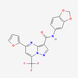 molecular formula C19H11F3N4O4 B6111676 N-(2H-1,3-Benzodioxol-5-YL)-5-(furan-2-YL)-7-(trifluoromethyl)pyrazolo[1,5-A]pyrimidine-3-carboxamide 
