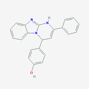 molecular formula C22H17N3O B061117 Phenol, 4-(1,4-dihydro-2-phenylpyrimido(1,2-a)benzimidazol-4-yl)- CAS No. 169132-77-8