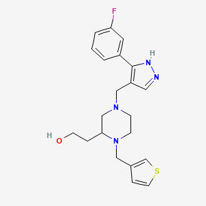 molecular formula C21H25FN4OS B6111928 2-[4-[[5-(3-fluorophenyl)-1H-pyrazol-4-yl]methyl]-1-(thiophen-3-ylmethyl)piperazin-2-yl]ethanol 