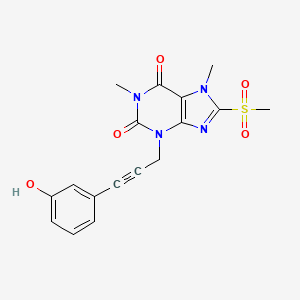 molecular formula C17H18N4O5S B611234 3-[3-(3-Hydroxyphenyl)prop-2-ynyl]-1,7-dimethyl-8-methylsulfonylpurine-2,6-dione CAS No. 2093393-05-4