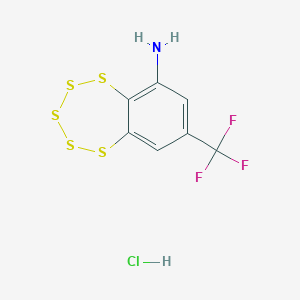 molecular formula C7H5ClF3NS5 B611235 8-(Trifluoromethyl)-1,2,3,4,5-benzopentathiepin-6-amine hydrochloride CAS No. 1381769-23-8