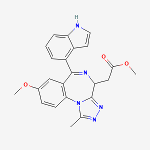molecular formula C23H21N5O3 B611240 6-(1H-Indol-4-yl)-8-methoxy-1-methyl-4H-[1,2,4]triazolo[4,3-a][1,4]benzodiazepine-4-acetic acid methyl ester CAS No. 1809296-92-1