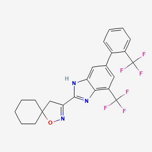 molecular formula C23H19F6N3O B611248 3-[7-Trifluoromethyl-5-(2-trifluoromethyl-phenyl)-1H-benzimidazol-2-yl]-1-oxa-2-aza-spiro[4.5]dec-2-ene CAS No. 1221349-53-6