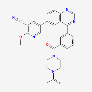 molecular formula C28H24N6O3 B611250 5-{4-[3-(4-Acetylpiperazine-1-Carbonyl)phenyl]quinazolin-6-Yl}-2-Methoxypyridine-3-Carbonitrile CAS No. 1431540-99-6
