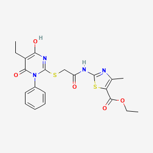 molecular formula C21H22N4O5S2 B6112995 ETHYL 2-({2-[(5-ETHYL-4-HYDROXY-6-OXO-1-PHENYL-1,6-DIHYDRO-2-PYRIMIDINYL)SULFANYL]ACETYL}AMINO)-4-METHYL-1,3-THIAZOLE-5-CARBOXYLATE 