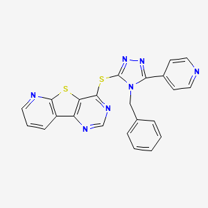 molecular formula C23H15N7S2 B611321 4-[[4-(Phenylmethyl)-5-(4-pyridinyl)-4H-1,2,4-triazol-3-yl]thio]-pyrido[3',2' CAS No. 1841460-82-9