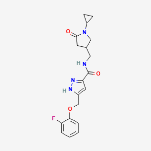 molecular formula C19H21FN4O3 B6113232 N-[(1-cyclopropyl-5-oxopyrrolidin-3-yl)methyl]-5-[(2-fluorophenoxy)methyl]-1H-pyrazole-3-carboxamide 