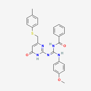 molecular formula C27H25N5O3S B6113644 N-{(E)-[(4-methoxyphenyl)amino][(4-{[(4-methylphenyl)sulfanyl]methyl}-6-oxo-1,6-dihydropyrimidin-2-yl)amino]methylidene}benzamide 