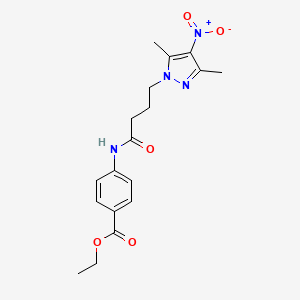 molecular formula C18H22N4O5 B6113689 ETHYL 4-[4-(3,5-DIMETHYL-4-NITRO-1H-PYRAZOL-1-YL)BUTANAMIDO]BENZOATE 