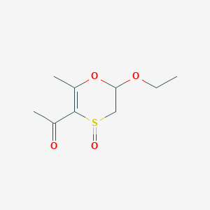 molecular formula C9H14O4S B061140 Ethanone, 1-(6-ethoxy-5,6-dihydro-2-methyl-4-oxido-1,4-oxathiin-3-yl)-(9CI) CAS No. 170161-60-1