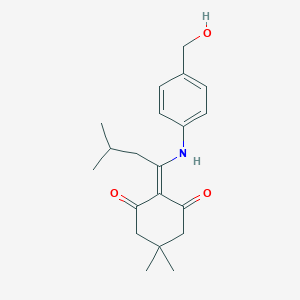 molecular formula C20H27NO3 B061141 2-(1-((4-(Hydroxymethyl)phenyl)amino)-3-methylbutylidene)-5,5-dimethylcyclohexane-1,3-dione CAS No. 172611-73-3