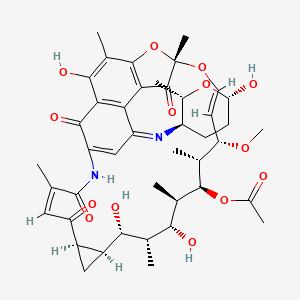 molecular formula C43H54N2O14 B611417 [(7S,9E,11S,12R,13S,14R,15R,16R,17S,18S,20R,22Z)-2,15,17-trihydroxy-28-[(2S,3R,6S)-6-hydroxy-2-methyloxan-3-yl]imino-11-methoxy-3,7,12,14,16,23-hexamethyl-6,21,24,30-tetraoxo-8,31-dioxa-25-azapentacyclo[24.3.1.14,7.05,29.018,20]hentriaconta-1(29),2,4,9,22,26-hexaen-13-yl] acetate CAS No. 23412-26-2