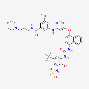 molecular formula C43H51N7O8S B611421 3-((4-((4-(3-(5-(tert-Butyl)-2-methoxy-3-(methylsulfonamido)phenyl)ureido)naphthalen-1-yl)oxy)pyridin-2-yl)amino)-5-methoxy-N-(3-morpholinopropyl)benzamide CAS No. 1630203-25-6