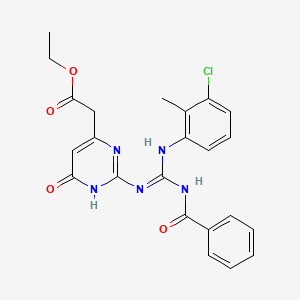 molecular formula C23H22ClN5O4 B6114321 ETHYL 2-(2-{[(BENZOYLIMINO)(3-CHLORO-2-METHYLANILINO)METHYL]AMINO}-6-OXO-3,6-DIHYDRO-4-PYRIMIDINYL)ACETATE 