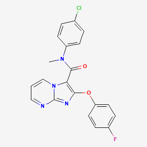 molecular formula C20H14ClFN4O2 B611469 N-(4-chlorophenyl)-2-(4-fluorophenoxy)-N-methylimidazo[1,2-a]pyrimidine-3-carboxamide CAS No. 1431553-15-9