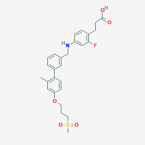 molecular formula C27H30FNO5S B611511 3-[2-Fluoro-4-[[3-[2-methyl-4-(3-methylsulfonylpropoxy)phenyl]phenyl]methylamino]phenyl]propanoic acid CAS No. 1390641-90-3