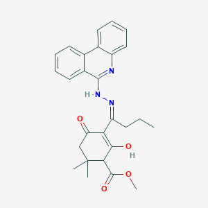 molecular formula C27H29N3O4 B6115265 methyl 2-hydroxy-6,6-dimethyl-4-oxo-3-[(Z)-N-(phenanthridin-6-ylamino)-C-propylcarbonimidoyl]cyclohex-2-ene-1-carboxylate 