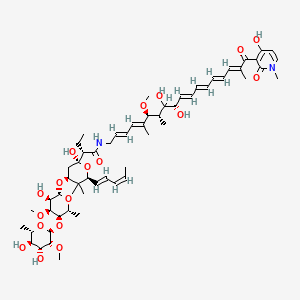 molecular formula C58H86N2O18 B611555 14,17-Deepoxy-14,15-didehydro-15,30-dideoxy-31-O-(6-deoxy-4-O-(6-deoxy-2,4-di-O-methyl-alpha-L-mannopyranosyl)-3-O-methyl-beta-D-allopyranosyl)-17-hydroxy-1-methylmocimycin CAS No. 118117-42-3