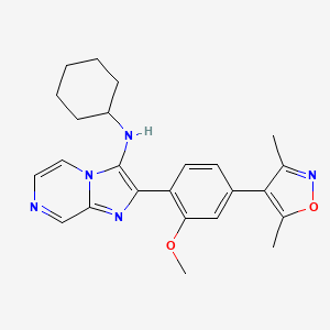 molecular formula C24H27N5O2 B611562 N-cyclohexyl-2-[4-(3,5-dimethyl-1,2-oxazol-4-yl)-2-methoxyphenyl]imidazo[1,2-a]pyrazin-3-amine CAS No. 2109805-83-4