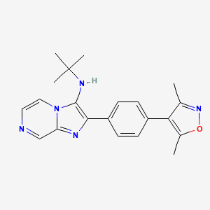 molecular formula C21H23N5O B611563 N-Tert-Butyl-2-[4-(3,5-Dimethyl-1,2-Oxazol-4-Yl)phenyl]imidazo[1,2-A]pyrazin-3-Amine CAS No. 1635437-39-6