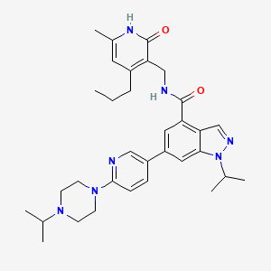 molecular formula C33H43N7O2 B611576 N-[(6-methyl-2-oxo-4-propyl-1H-pyridin-3-yl)methyl]-1-propan-2-yl-6-[6-(4-propan-2-ylpiperazin-1-yl)pyridin-3-yl]indazole-4-carboxamide CAS No. 1431612-23-5