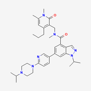 molecular formula C35H47N7O2 B611579 N-[(1,2-Dihydro-1,6-dimethyl-2-oxo-4-propyl-3-pyridinyl)methyl]-N-methyl-1-(1-methylethyl)-6-[6-[4-(1-methylethyl)-1-piperazinyl]-3-pyridinyl]-1H-indazole-4-carboxamide CAS No. 1433200-49-7