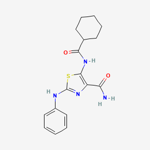 molecular formula C17H20N4O2S B611581 5-(环己甲酰胺)-2-(苯胺基)噻唑-4-甲酰胺 CAS No. 1031602-63-7