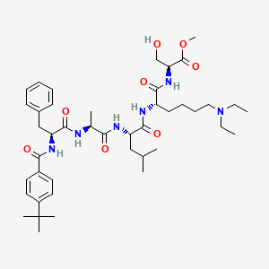 molecular formula C43H66N6O8 Exact B611582 (3S,6S,9S,12S,15S)-Methyl 3-benzyl-1-(4-(tert-butyl)phenyl)-12-(4-(diethylamino)butyl)-15-(hydroxymethyl)-9-isobutyl-6-methyl-1,4,7,10,13-pentaoxo-2,5,8,11,14-pentaazahexadecan-16-oate CAS No. 1872382-47-2