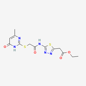 molecular formula C13H15N5O4S2 B6115846 ETHYL 2-(5-{2-[(4-METHYL-6-OXO-1,6-DIHYDROPYRIMIDIN-2-YL)SULFANYL]ACETAMIDO}-1,3,4-THIADIAZOL-2-YL)ACETATE 