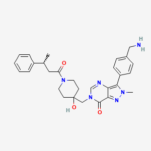 molecular formula C29H34N6O3 B611604 (R)-3-(4-(Aminomethyl)phenyl)-6-((4-hydroxy-1-(3-phenylbutanoyl)piperidin-4-yl)methyl)-2-methyl-2H-pyrazolo[4,3-d]pyrimidin-7(6H)-one CAS No. 2196243-57-7