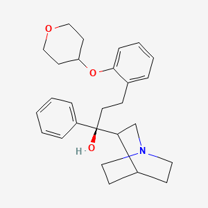 molecular formula C27H35NO3 B611613 (1S)-1-(1-azabicyclo[2.2.2]octan-3-yl)-3-[2-(oxan-4-yloxy)phenyl]-1-phenylpropan-1-ol CAS No. 1428339-47-2
