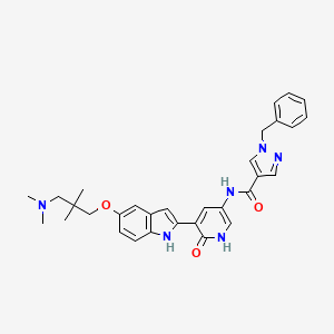 molecular formula C31H34N6O3 B611615 1-Benzyl-N-(5-{5-[3-(Dimethylamino)-2,2-Dimethylpropoxy]-1h-Indol-2-Yl}-6-Oxo-1,6-Dihydropyridin-3-Yl)-1h-Pyrazole-4-Carboxamide CAS No. 1174664-88-0