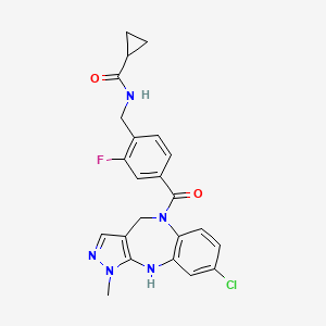 molecular formula C23H21ClFN5O2 B611617 N-((4-(8-Chloro-1-methyl-4,10-dihydropyrazolo(4,3-C)(1,5)benzodiazepine-5-carbonyl)-2-fluoro-phenyl)methyl)cyclopropanecarboxamide CAS No. 877856-17-2