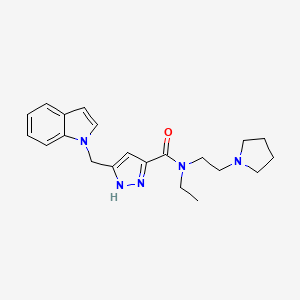 molecular formula C21H27N5O B6116293 N-ethyl-5-(indol-1-ylmethyl)-N-(2-pyrrolidin-1-ylethyl)-1H-pyrazole-3-carboxamide 