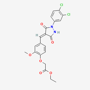 molecular formula C21H18Cl2N2O6 B6116352 ethyl 2-[4-[(E)-[1-(3,4-dichlorophenyl)-3,5-dioxopyrazolidin-4-ylidene]methyl]-2-methoxyphenoxy]acetate 