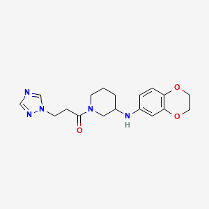 molecular formula C18H23N5O3 B6116593 N-(2,3-dihydro-1,4-benzodioxin-6-yl)-1-[3-(1H-1,2,4-triazol-1-yl)propanoyl]-3-piperidinamine 