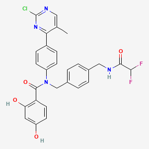 molecular formula C28H23ClF2N4O4 B611661 N-[4-(2-Chloro-5-Methylpyrimidin-4-Yl)phenyl]-N-(4-{[(Difluoroacetyl)amino]methyl}benzyl)-2,4-Dihydroxybenzamide CAS No. 1684386-71-7