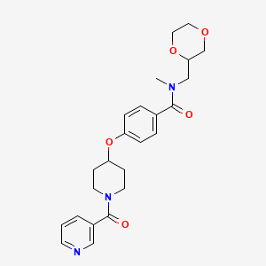 molecular formula C24H29N3O5 B6116857 N-(1,4-dioxan-2-ylmethyl)-N-methyl-4-[1-(pyridine-3-carbonyl)piperidin-4-yl]oxybenzamide 