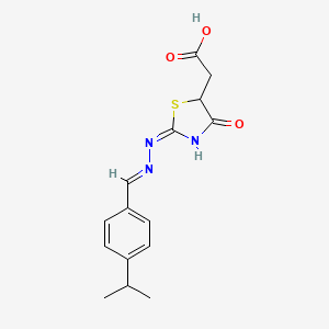 molecular formula C15H16N3NaO3S B611713 {(2E)-2-[(2E)-(4-isopropylbenzylidene)hydrazono]-4-oxo-1,3-thiazolidin-5-yl}acetic acid CAS No. 339304-10-8