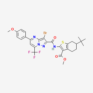 molecular formula C29H28BrF3N4O4S B6117218 METHYL 2-({[3-BROMO-5-(4-METHOXYPHENYL)-7-(TRIFLUOROMETHYL)PYRAZOLO[1,5-A]PYRIMIDIN-2-YL]CARBONYL}AMINO)-6-(TERT-BUTYL)-4,5,6,7-TETRAHYDRO-1-BENZOTHIOPHENE-3-CARBOXYLATE 