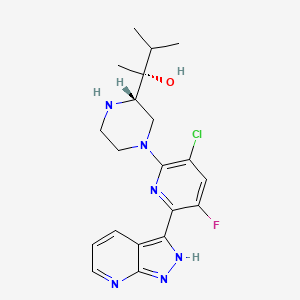 molecular formula C20H24ClFN6O B611724 (R)-2-((S)-4-(3-氯-5-氟-6-(1H-吡唑并[3,4-b]吡啶-3-基)吡啶-2-基)哌嗪-2-基)-3-甲基丁烷-2-醇 CAS No. 1321924-70-2