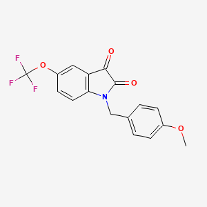 molecular formula C17H12F3NO4 B611727 1-(4-甲氧基苄基)-5-(三氟甲氧基)吲哚啉-2,3-二酮 CAS No. 1160247-92-6