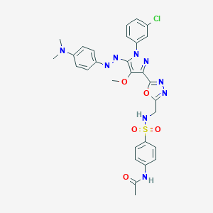 molecular formula C29H28ClN9O5S B061173 ACETAMIDE,N-(4-((((5-(1-(3-CHLOROPHENYL)-5-((4-(DIMETHYLAMINO)PHENYL)AZO)-4-METHOXY-1H-PYRAZOL-3-YL)-1,3,4-OXADIAZOL-2-YL)METHYL)AMINO)SULFONYL)PHENYL)- CAS No. 172701-70-1