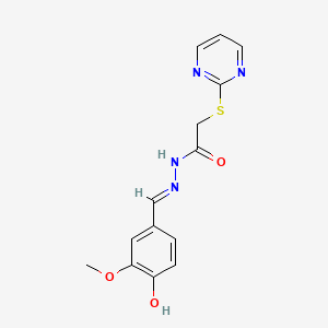 molecular formula C14H14N4O3S B6117303 N'-[(E)-(4-hydroxy-3-methoxyphenyl)methylidene]-2-(pyrimidin-2-ylsulfanyl)acetohydrazide 