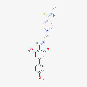 molecular formula C23H32N4O3S B6117444 N-ethyl-4-[2-({[4-(4-methoxyphenyl)-2,6-dioxocyclohexylidene]methyl}amino)ethyl]piperazine-1-carbothioamide 