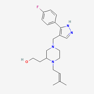 molecular formula C21H29FN4O B6117529 2-[4-[[5-(4-fluorophenyl)-1H-pyrazol-4-yl]methyl]-1-(3-methylbut-2-enyl)piperazin-2-yl]ethanol 